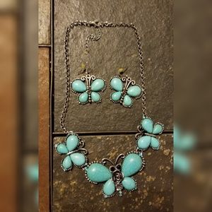 Silver/Turquoise Butterfly Necklace/Earring Set